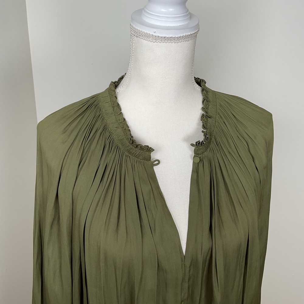 Halston Heritage Olive Green Long-Sleeve Silk Blouse - Picture 2 of 16